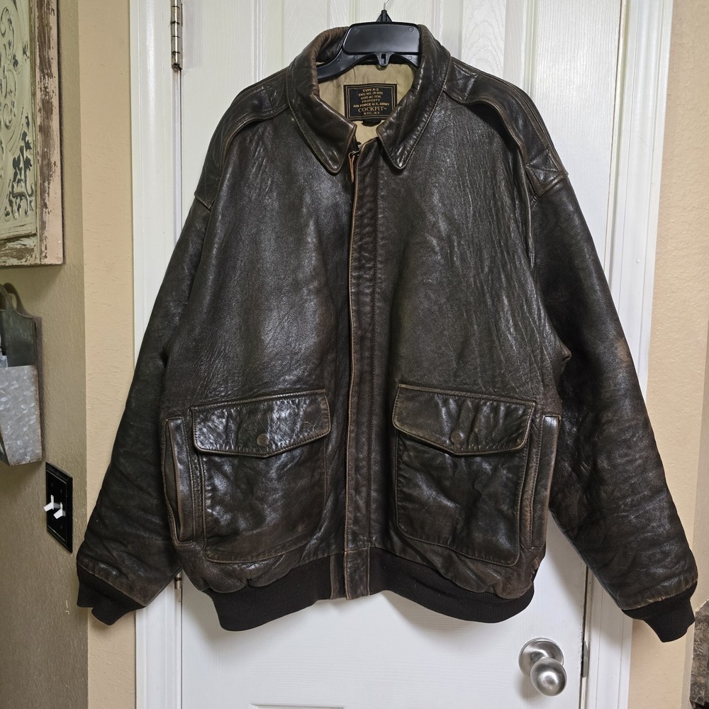 Cockpit USA A-2 Leather Flight Bomber Jacket Mens 2XL Brown Military Distressed